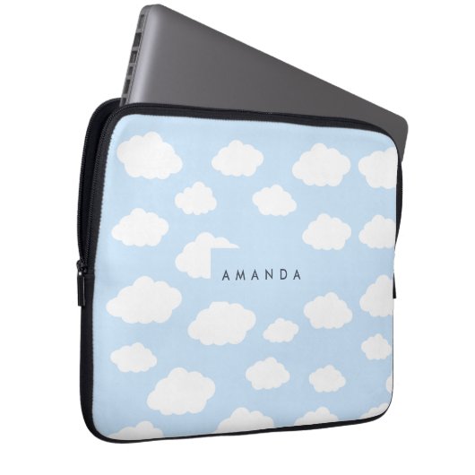 Custom Monogram Niedlich Girly Blue Cloud Geschenk Laptopschutzhülle (Vorne Rechts)
