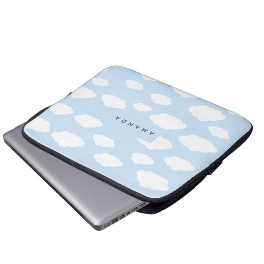 Custom Monogram Niedlich Girly Blue Cloud Geschenk Laptopschutzhülle (Vorne Knopf)