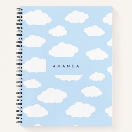 Custom Monogram Niedlich Girly Blue Cloud Geschenk Notizblock (Vorderseite)