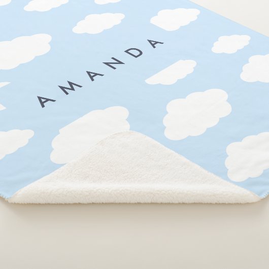 Custom Monogram Niedlich Girly Blue Cloud Geschenk Sherpadecke (3/4)