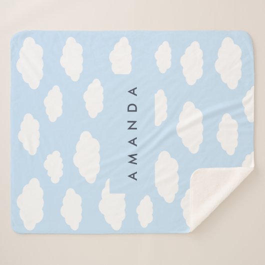 Custom Monogram Niedlich Girly Blue Cloud Geschenk Sherpadecke (Vorderseite (Horizontal))