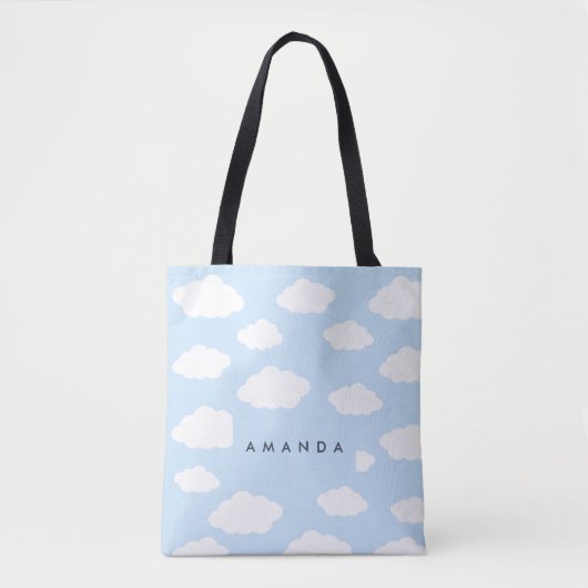 Custom Monogram Niedlich Girly Blue Cloud Geschenk Tasche (Vorderseite)