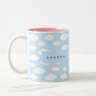 Custom Monogram Niedlich Girly Blue Cloud Geschenk Zweifarbige Tasse