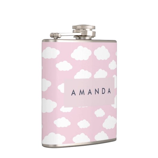 Custom Monogram Niedlich Girly Pink Cloud Geschenk Flachmann (Rechts)