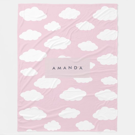 Custom Monogram Niedlich Girly Pink Cloud Geschenk Fleecedecke (Vorderseite)