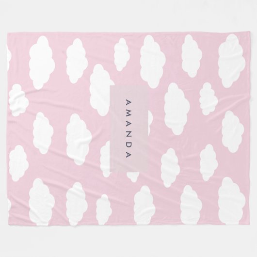 Custom Monogram Niedlich Girly Pink Cloud Geschenk Fleecedecke (Vorderseite (Horizontal))
