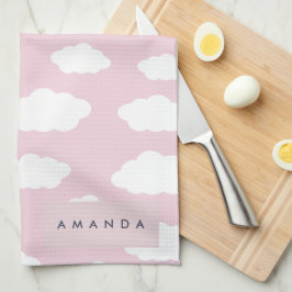 Custom Monogram Niedlich Girly Pink Cloud Geschenk Geschirrtuch