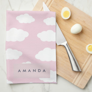Custom Monogram Niedlich Girly Pink Cloud Geschenk Geschirrtuch