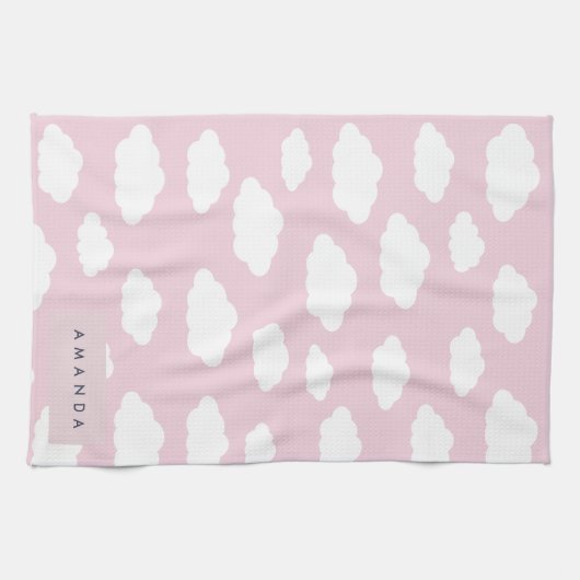 Custom Monogram Niedlich Girly Pink Cloud Geschenk Geschirrtuch (Horizontal)