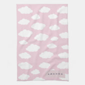 Custom Monogram Niedlich Girly Pink Cloud Geschenk Geschirrtuch (Vertikal)