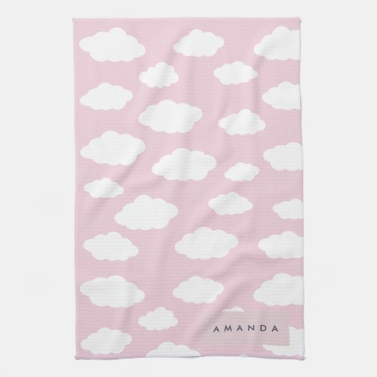 Custom Monogram Niedlich Girly Pink Cloud Geschenk Geschirrtuch (Vertikal)