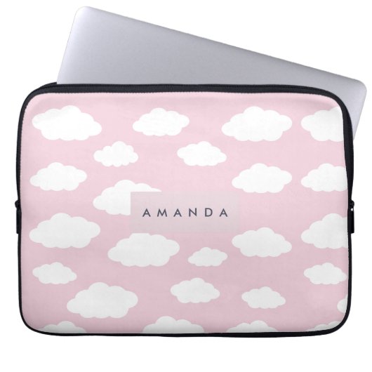 Custom Monogram Niedlich Girly Pink Cloud Geschenk Laptopschutzhülle (Vorderseite)