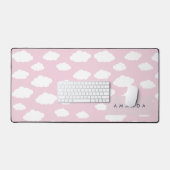Custom Monogram Niedlich Girly Pink Cloud Geschenk Schreibtischunterlage (Tastatur & Maus)