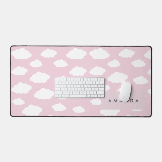 Custom Monogram Niedlich Girly Pink Cloud Geschenk Schreibtischunterlage (Tastatur & Maus)