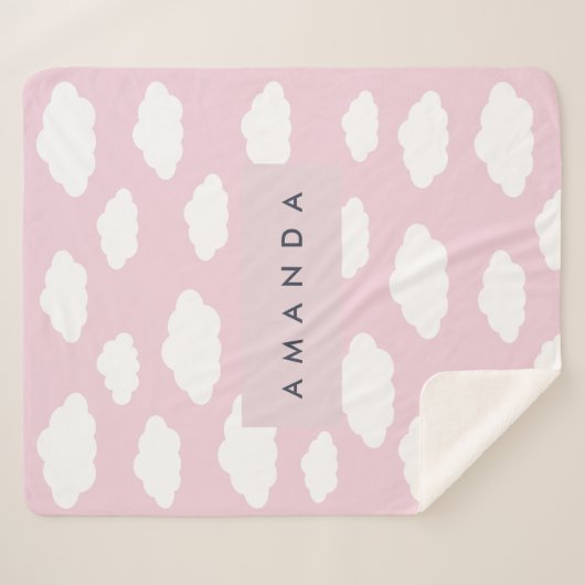 Custom Monogram Niedlich Girly Pink Cloud Geschenk Sherpadecke (Vorderseite (Horizontal))