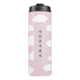 Custom Monogram Niedlich Girly Pink Cloud Geschenk Thermosbecher