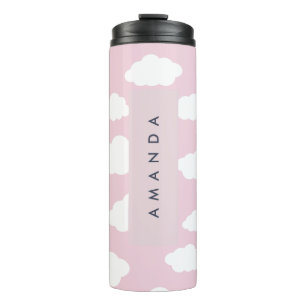 Custom Monogram Niedlich Girly Pink Cloud Geschenk Thermosbecher