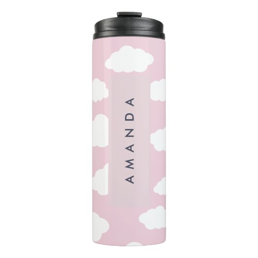 Custom Monogram Niedlich Girly Pink Cloud Geschenk Thermosbecher (Vorderseite)