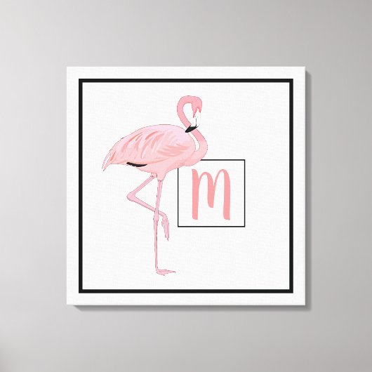 Custom Monogram Niedlich Pink Flamingo Wassercolor Leinwanddruck (Vorderseite)