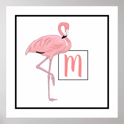 Custom Monogram Niedlich Pink Flamingo Wassercolor Poster (Vorne)