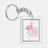 Custom Monogram Niedlich Pink Flamingo Wasserfarbe Schlüsselanhänger (Vorderseite links)