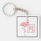 Custom Monogram Niedlich Pink Flamingo Wasserfarbe Schlüsselanhänger (Vorderseite)