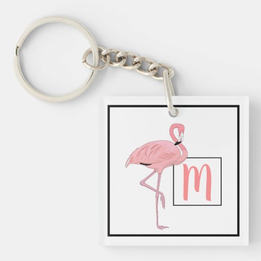 Custom Monogram Niedlich Pink Flamingo Wasserfarbe Schlüsselanhänger (Vorderseite)