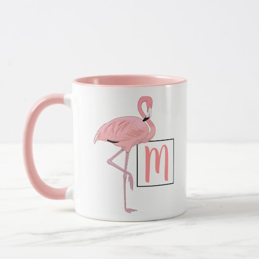 Custom Monogram Niedlich Pink Flamingo Wasserfarbe Tasse (Links)