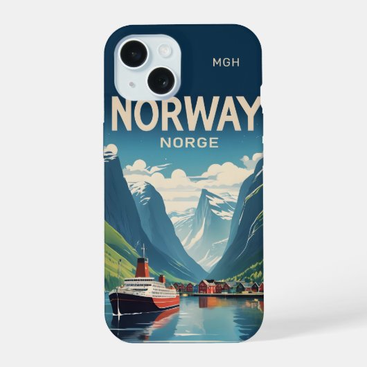 Custom Monogram Norwegen iPhone 15 Hülle (Rückseite)