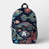 Custom Monogram Ocean Life Backpack Bedruckter Rucksack (Vorderseite)