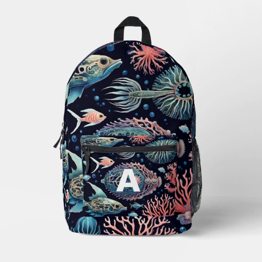 Custom Monogram Ocean Life Backpack Bedruckter Rucksack (Vorderseite)
