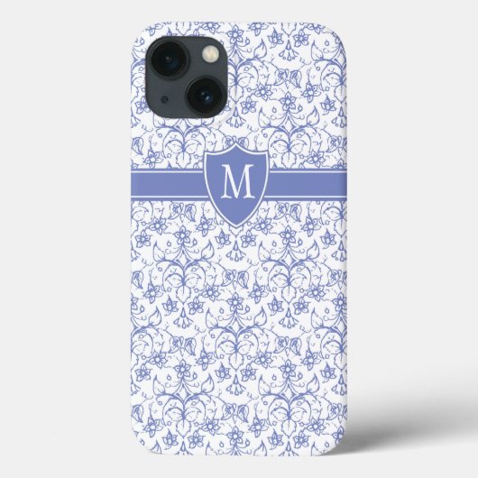 Custom Monogram on Stylish Blue Periwinkle Pattern Case-Mate iPhone Hülle (Rückseite)