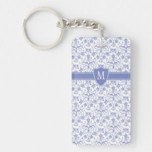 Custom Monogram on Stylish Blue Periwinkle Pattern Schlüsselanhänger