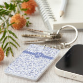 Custom Monogram on Stylish Blue Periwinkle Pattern Schlüsselanhänger (Vorderseite rechts)