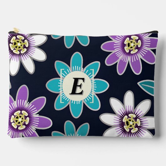 Custom Monogram Passion Blume Floral Large Zubehörtasche (Vorderseite)