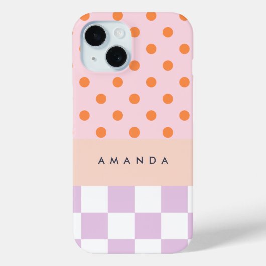 Custom Monogram Pastel Polka Dot Lilac Karo Gesche Case-Mate iPhone Hülle (Rückseite)