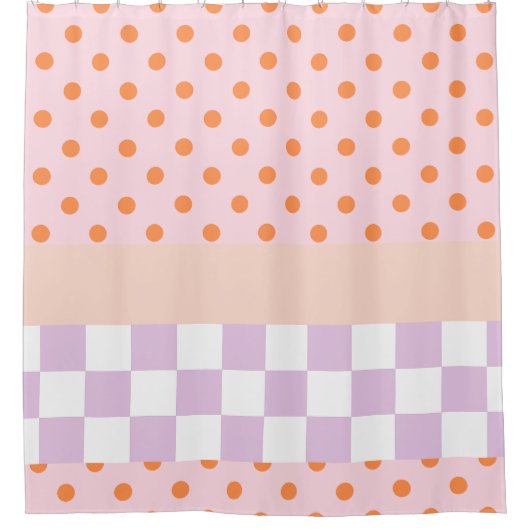 Custom Monogram Pastel Polka Dot Lilac Karo Gesche Duschvorhang (Vorderseite)