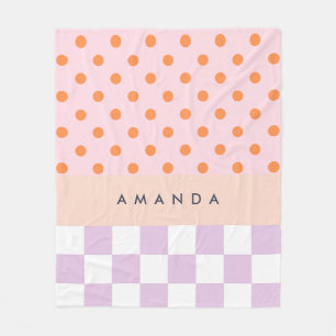 Custom Monogram Pastel Polka Dot Lilac Karo Gesche Fleecedecke