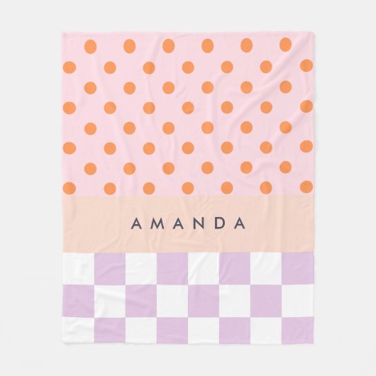 Custom Monogram Pastel Polka Dot Lilac Karo Gesche Fleecedecke (Vorderseite)