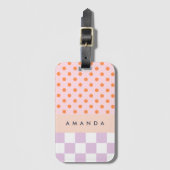 Custom Monogram Pastel Polka Dot Lilac Karo Gesche Gepäckanhänger (Vorderseite Vertikal)