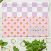 Custom Monogram Pastel Polka Dot Lilac Karo Gesche Geschirrtuch (Gefaltet)