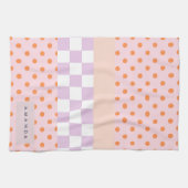 Custom Monogram Pastel Polka Dot Lilac Karo Gesche Geschirrtuch (Horizontal)