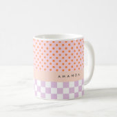 Custom Monogram Pastel Polka Dot Lilac Karo Gesche Kaffeetasse (VorderseiteRechts)