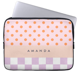 Custom Monogram Pastel Polka Dot Lilac Karo Gesche Laptopschutzhülle