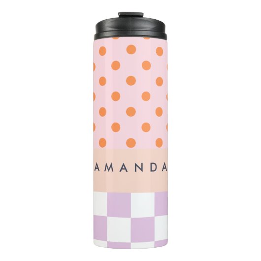 Custom Monogram Pastel Polka Dot Lilac Karo Gesche Thermosbecher (Vorderseite)