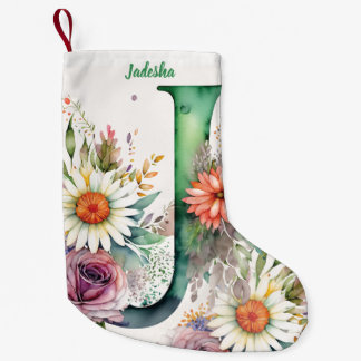 Custom Monogram Personalisiert Floral Water color Kleiner Weihnachtsstrumpf