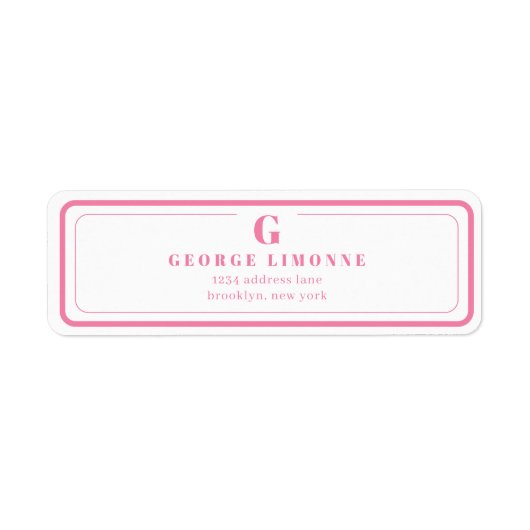 Custom Monogram Pink Border Address Label (Vorne)