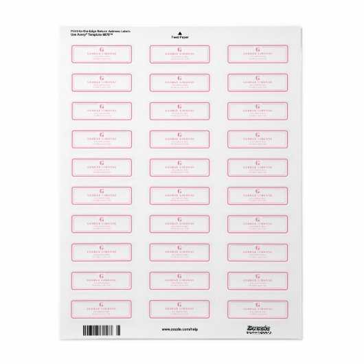 Custom Monogram Pink Border Address Label (Vorne)