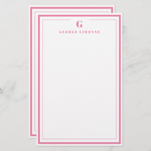 Custom Monogram Pink Border Stationery  Briefpapier (Vorne/Hinten)