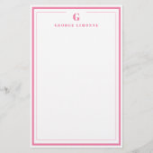 Custom Monogram Pink Border Stationery  Briefpapier (Vorderseite)